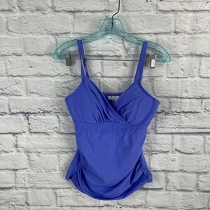 Ann Cole Ruched Underwire Periwinkle Blue Tankini Top 36B/34C Beach Vacation